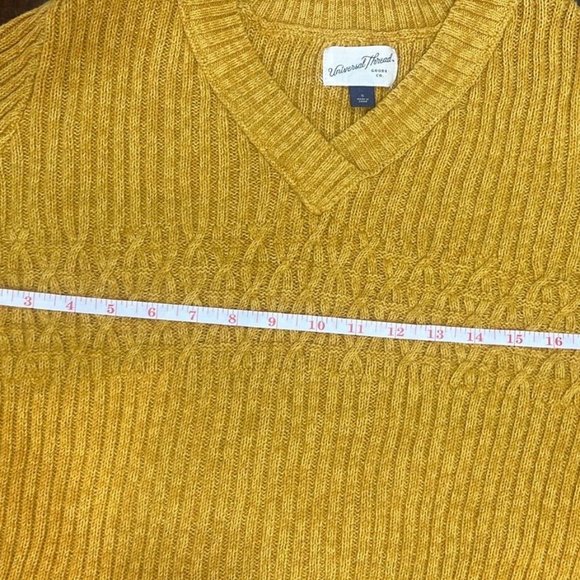 Universal Thread Women Pullover High Low Sweater Open Knit V Neck Mustard SZ S - Picture 3 of 8